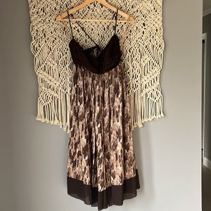 BCBG Maxazria Brown Silk Open Back Empire Waist Dress